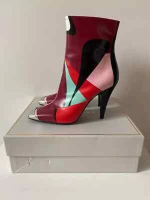 Botas Emilio Pucci Bloque de Color Puntera Cuadrada Tapa de Metal Tacones de Aguja 7.5 PVP £775 Foto 1 de 4