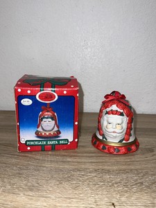 Vintage Deadstock Porcelain Christmas Bell River Grove Pottery Works Santa Face