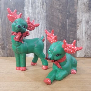 Kimple Ceramic Mold Vtg Christmas Reindeer Figurine Handpainted Polka Dots Green - Picture 1 of 8