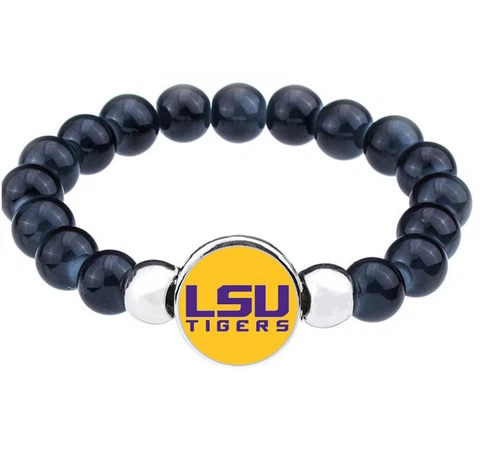 LSU Louisiana University Tigers Womens Mens Black Bead Chain Bracelet Gift D1 Cover