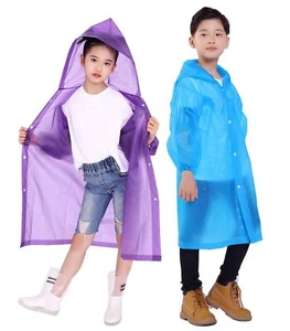 Kids Rain Jacket 2 Pack Rain Ponchos for Kids with Hood and Sleeves Reusable ... - Picture 1 of 7