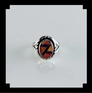 Handcrafted Sterling and Spiny Oyster Inlay Ring Size 9 1/2 - Picture 1 of 6