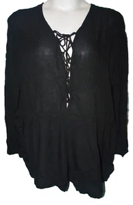Silver Jeans Co Solid Black Lace Up Front Long Sleeve Romper Size XL NWT - Picture 1 of 8