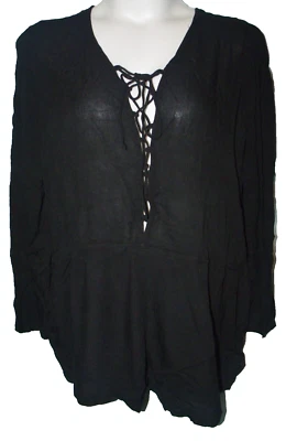 Silver Jeans Co Solid Black Lace Up Front Long Sleeve Romper Size XL NWT - Image 1 of 4