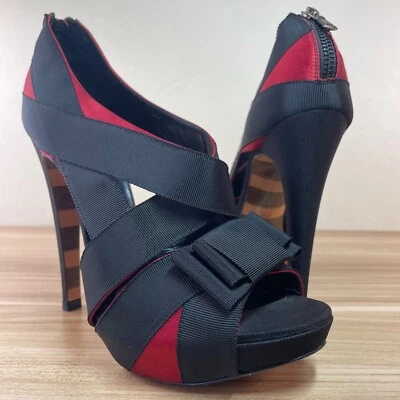 Georgina Goodman Mujer Talla 8.5 Rojo Seda Negro Cinta Stiletto Tacón 5 Pulgadas Foto 1 de 4