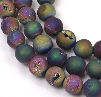 8mm Druzy Agate Matte Peacock Rainbow Round Beads (22 pcs) - Image 1 of 3