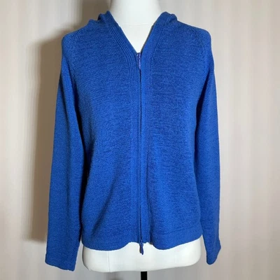 Suéter feminino vintage Marisa Christina azul malha zíper completo com capuz tamanho pequeno P - Imagem 1 de 4