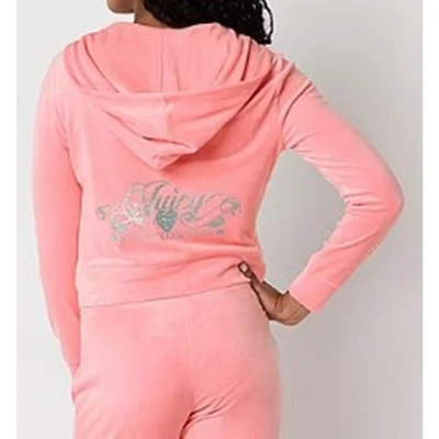  Ternos de pista leves femininos juicy couture juniores com capuz Flamingo GG - Imagem 1 de 4