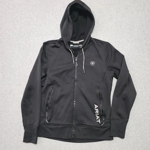 Ariat Tek Keats Felpa con Cappuccio Donna Media Nera Ricamata Tasche Full Zip Escursionismo - Foto 1 di 11