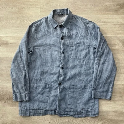 Vintage 90s 1992 Kenzo Homme French Chore Jacket 100% Linen Chambray Men’s XL - Image 1 of 4