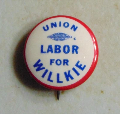 Wendell Willkie 1940 campaña laboral pin botón político Foto 1 de 2