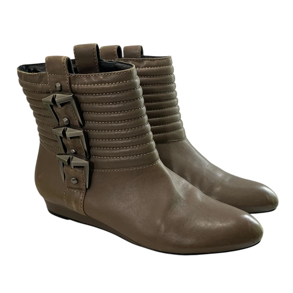 Botines 7 For All Man Kind Vintage Años 80 Acolchados Punta Taupe 7.5 Grace Napa Foto 1 de 4