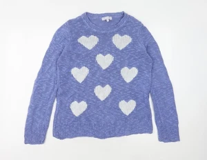 Redherring Women's Blue Heart Print Pullover Jumper - Size 14 - Picture 1 of 12