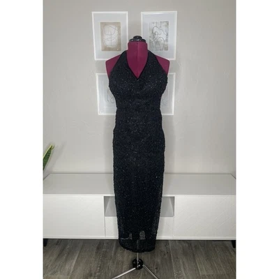 Vestido Cache Vintage Años 90 Para Mujer Pequeño Cachicho Negro Cuentas Espalda Abierta Vestido Foto 1 de 4