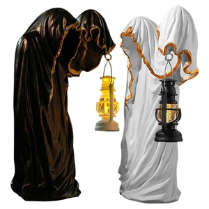 Ghost Statue With Lantern Halloween Fairy Garden Vintage Resin Witch Decorative - Picture 1 of 11