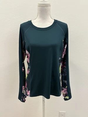 Blusa Fila Sport verde roxa flor manga longa malha tamanho grande - Imagem 1 de 4