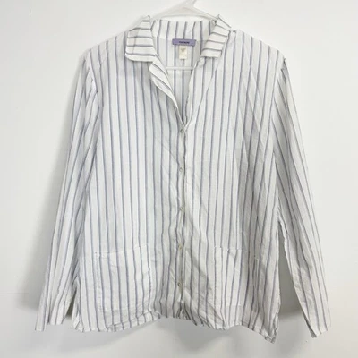 Camisa Pijama Vera Wang Mujer Pequeña Blanca Azul Rayas Botón Top Salón Foto 1 de 4