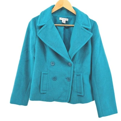 Liz Claiborne Petite Teal Blue Double Breasted Peacoat Jacket Sz PM Preppy - Image 1 of 4
