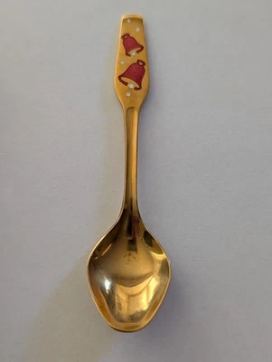 Meka-Denmark Gold-Plated Spoon with Enamel Christmas Bell Design NIB From 1969 - Image 1 of 4