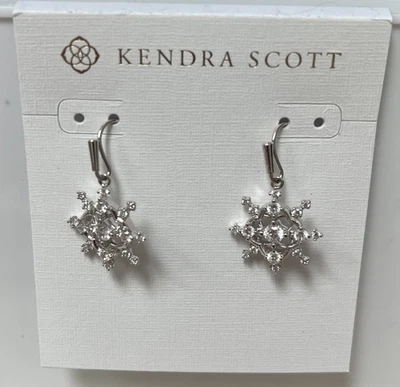 KENDRA SCOTT Snowflake  Silver Tone Drop Earrings in White Crystal NWT - Image 1 of 4