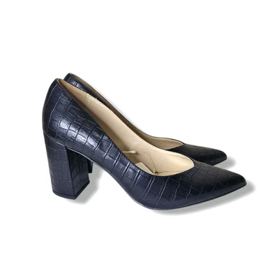 Nuevo con etiquetas Zapatos de salón Liz Claiborne Haslett negros con relieve de cocodrilo punta carrera Preppy 11 Foto 1 de 4