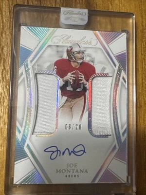 Parche doble autógrafos Panini Flawless Joe Montana 2024 #08/20 ¡PARCHE DE 2 COLORES! Foto 1 de 4