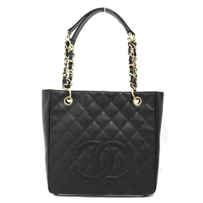 Bolsa tote Chanel PST A50994 pele de caviar preta dourada caixa de ferragens bolsa de pó #KN262 - Imagem 1 de 4