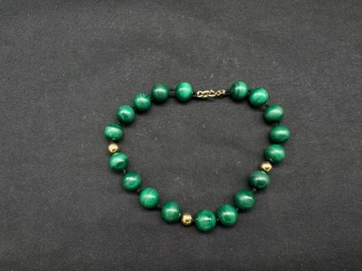 Brazalete vintage de oro amarillo de 14k malaquita verde 7,75" Foto 1 de 4