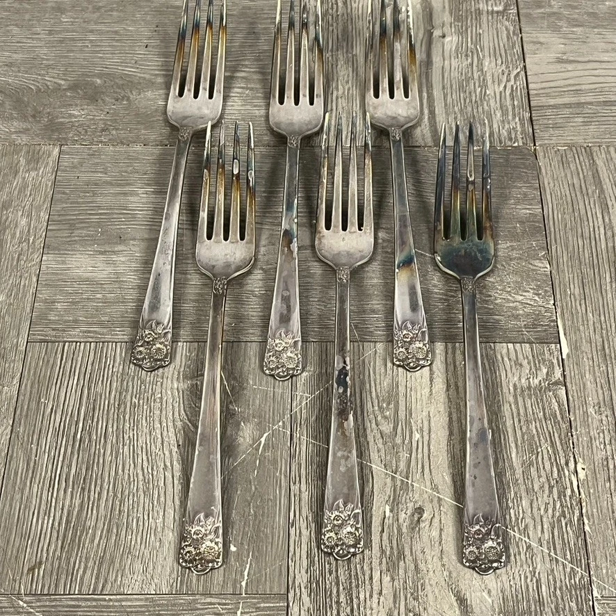 6-50 Wm Rogers & Sons ABRIL Cena Plato Plateado Rejilla Horquillas MCM Cocina Foto 1 de 4