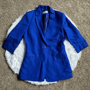 Calvin Klein Blazer Linen Rayon Blue Lined Womens Size 6 - Picture 1 of 8