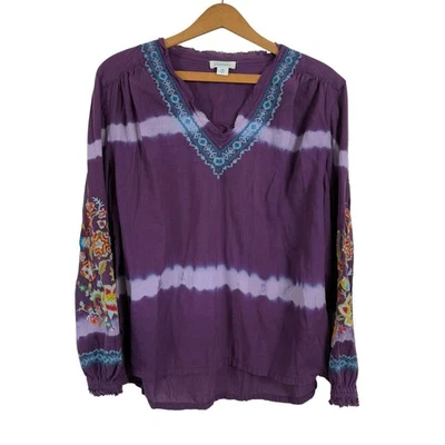 Sundance Women Tripoli Embroidered Floral Top Size MP Boho Hippie Tie Dyed  - Image 1 of 4
