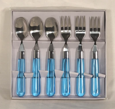 (6) PC(聚碳酸酯) 幼儿用具套装 - (3) 勺子和 (3) 叉子 - 不锈钢和塑料 — 第 1/4 张图片