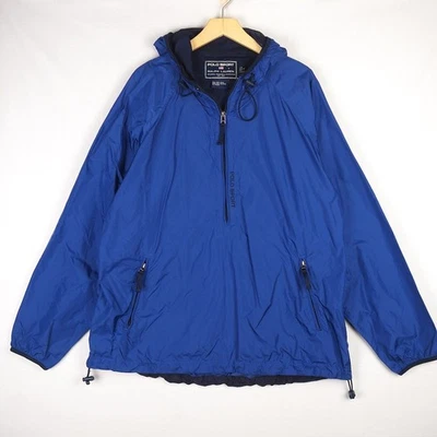 Vintage 90s Ralph Lauren Polo Sport Hooded Windbreaker Mens M Blue Vented Jacket - Image 1 of 4