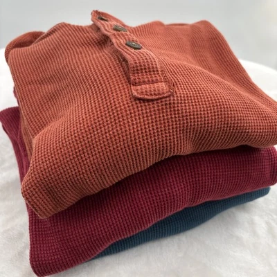 Lot Of 3 G H Bass Shirt Mens Large Orange Red Blue Henley Waffle Thermals - Image 1 of 4