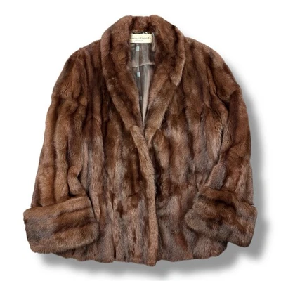 Abrigo de visón rojo de colección años 50 cuello de piel a rayas capa Art Deco ópera capelet chaqueta Foto 1 de 4