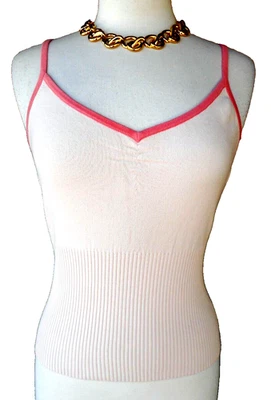 NUEVO SIN ETIQUETAS $74 BEBE Rosa Acanalado Algodón Suéter Camiseta sin Mangas Ajustada Barbiecore Elastizada L Foto 1 de 4