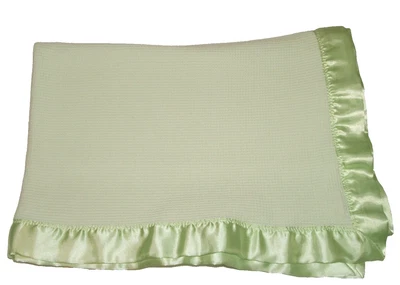 Starting Out Green Waffle Knit Baby Blanket Satin Trim - Image 1 of 2
