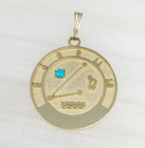 Vintage Roberts & Belk 14K Solid Gold Aquarius Zodiac Pendant 3.70g Turquoise - Picture 1 of 6