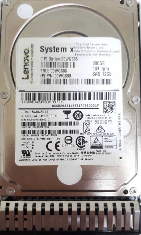 Hard Drive Lenovo 300GB 10K SAS 12G 2.5" 512n 128MB 00WG686 - Image 1 of 1
