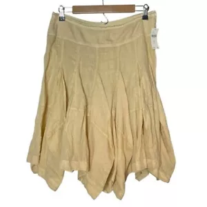 Anthropologie 100% Linen Godet Midi Skirt Size M Pleated Flared Beach Boho Beige - Picture 1 of 14