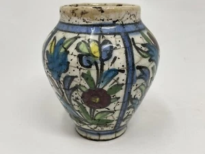 Vaso in ceramica artistica crepitante con pietre fiori dipinto a mano 5” vintage - Foto 1 di 12