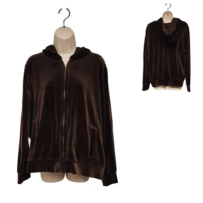 Jones NY Sport женщин длинным рукавом полный молнии с капюшоном флис коричневая куртка 1 X - Изображение 1 из 4