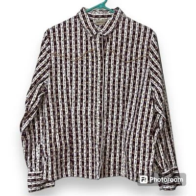 Ruff Talla Grande Western Botón Manga Larga Floral Rayas Pana Sensación Foto 1 de 4