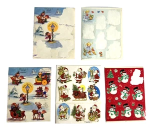 Lotto adesivi natalizi vintage Hallmark & American Greetings Babbo Natale Elfi USA anni 80 - Foto 1 di 10