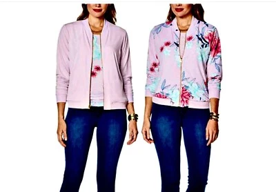 NUEVO IMAN Chic 3X Reversible Elastizado Tejido Bomber Chaqueta FLORAL ROSA PLUS TALLA 3X Foto 1 de 4