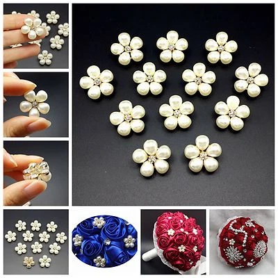 Lote 12 broches de perlas doradas (sin alfiler, parte posterior plana) hágalo usted mismo ramo de novia de boda 0,9" Foto 1 de 4