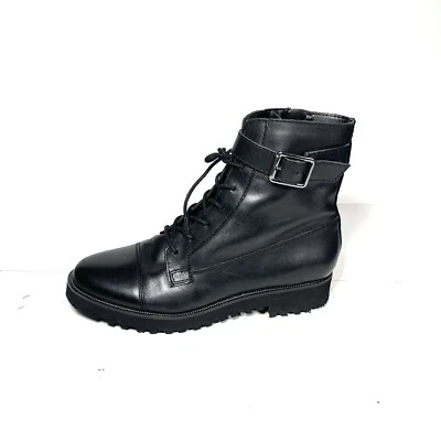 Franco Sarto Shoes Women’s 7M Black Ankle Boots Carlson Lace Up Leather Buckle - image 1 of 4