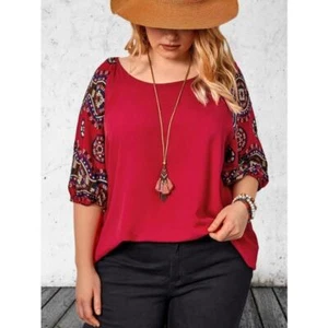 Women's Floral Printed T-shirt Casual Top and Fashionable Round Neck T-shirt - Picture 1 of 4