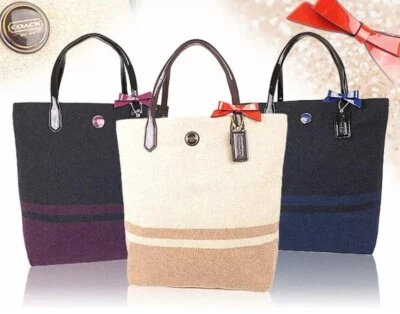  ТРЕНЕР 24655 подпись полоски шерсти сумка с короткими ручками North South бежевый и коричневый б/у хорошее состояние - Изображение 1 из 4