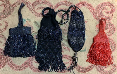 Dealer Lot of 4 Antique 1920s Flapper Beaded Bags Bag Drawstring Purse - Image 1 of 4